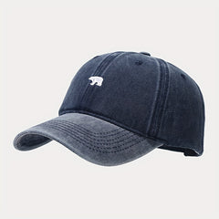 Polar Bear Embroidery Baseball Cap Distressed Unisex Sun Hat Solid Adjustable