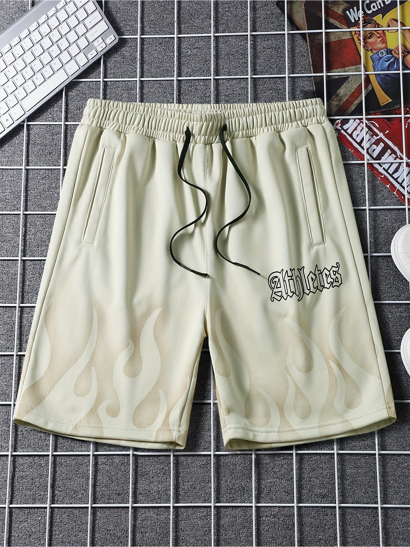 Athletes Flame Pattern Drawstring Shorts for Summer