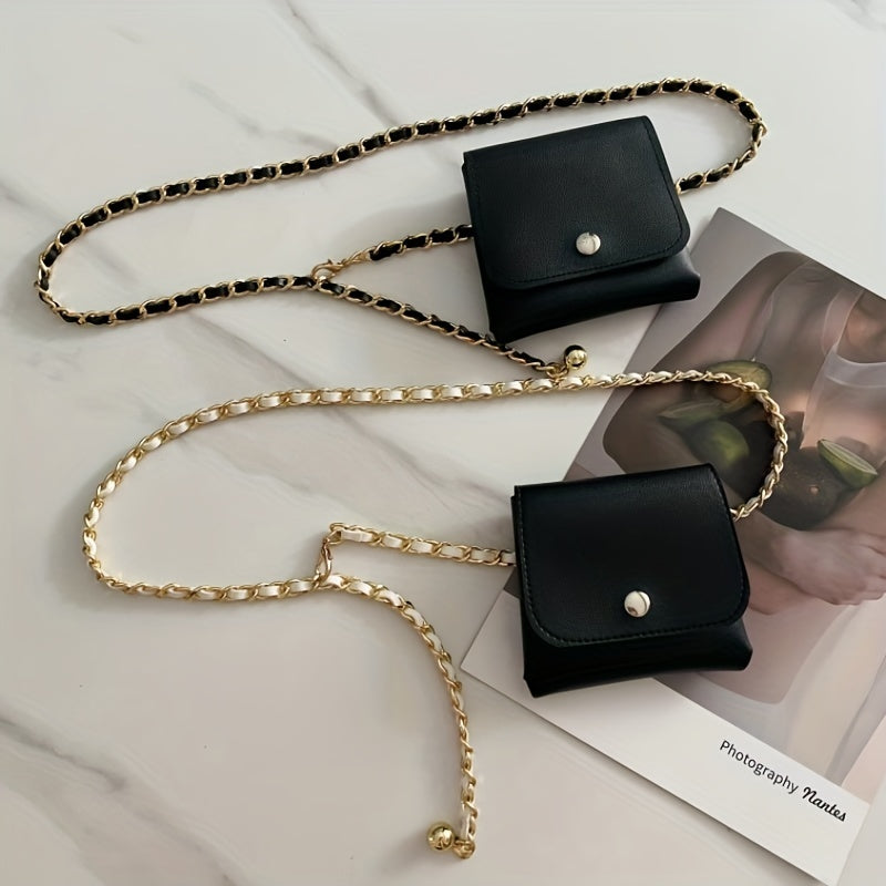 Braided Chain Belt with Detachable Waist Bag for Women