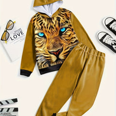 2pc Lion Print Hoodies Jogger Pants Set Kids Clothes For Boys Girls