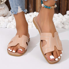 Women's Solid Slide Sandals Casual Flat Beach Shoes Lightweight