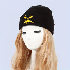 Y2K Demon Embroidery Knit Hat Hip Hop Skull Cap Warm Knit Beanies