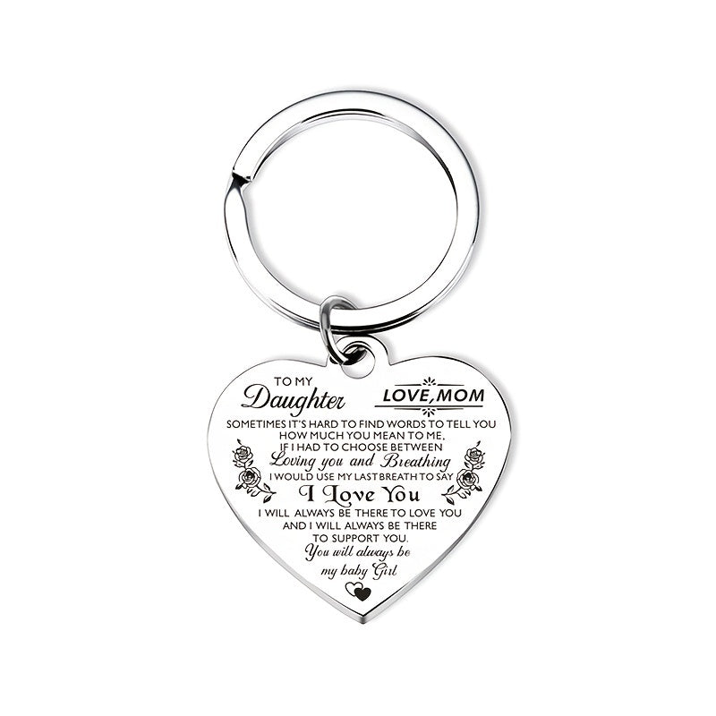 Stainless Steel Heart Pendant Keychain for Daughter and Son