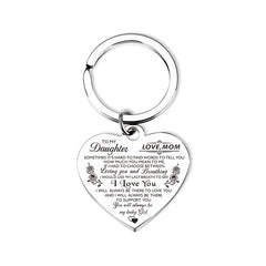 Stainless Steel Heart Pendant Keychain for Daughter and Son