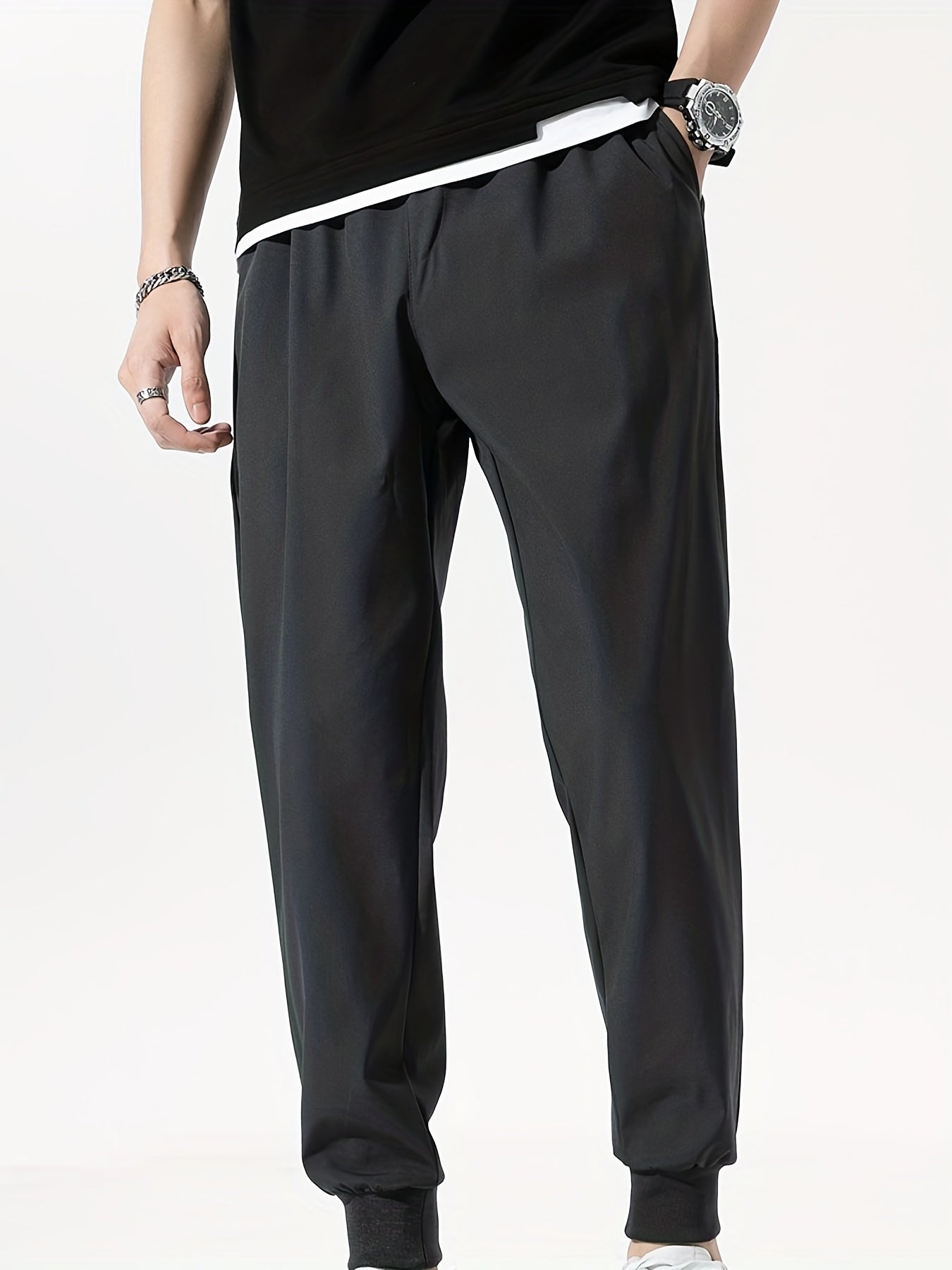 Men's Casual Solid Sports Pants with Zipper