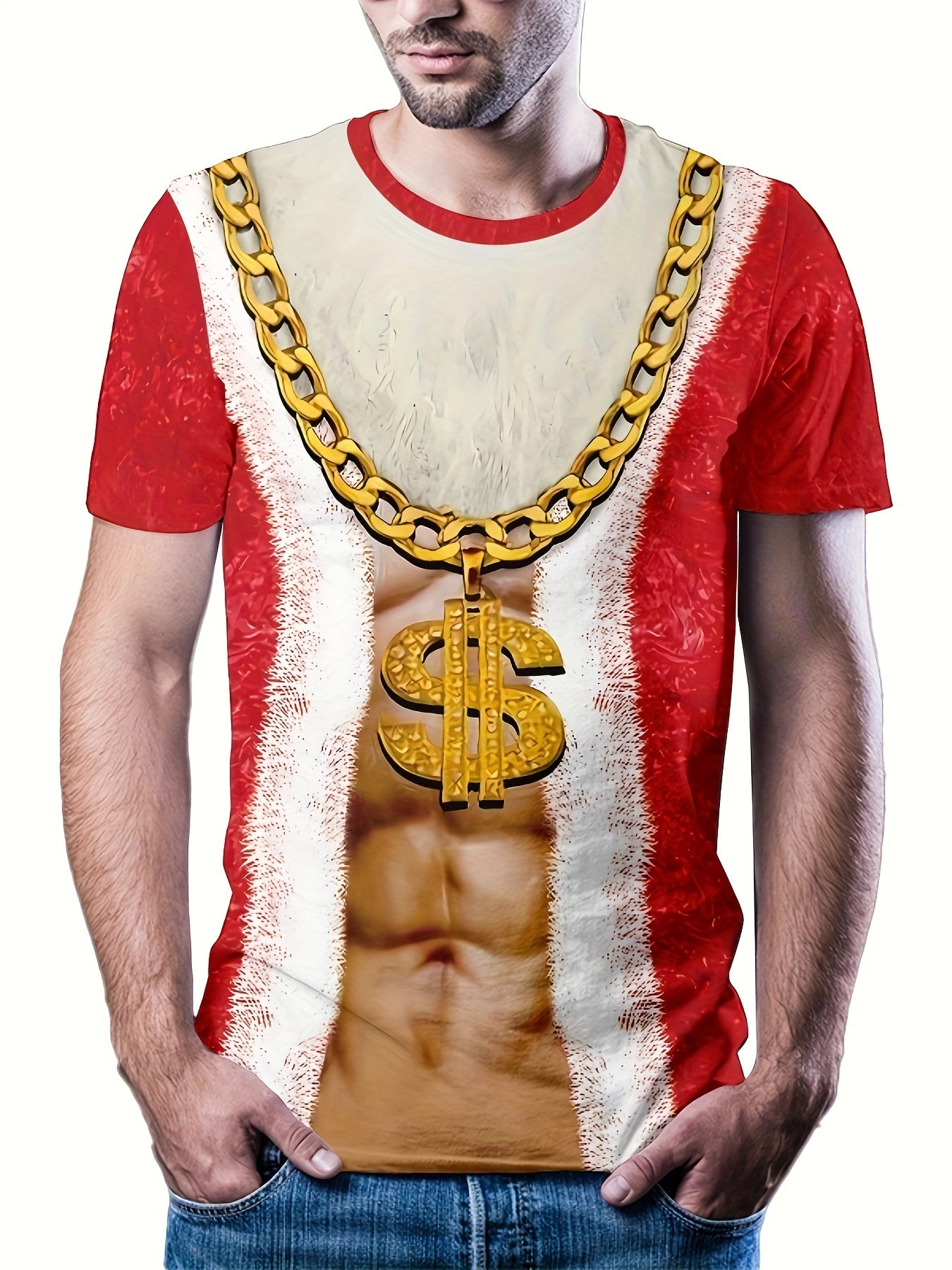 Christmas 3D Print Men's Tee Shirt Casual Street Style Stretch Neck