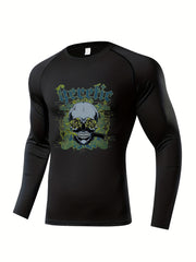 Skeleton Pattern Compression Shirt Men's Long Sleeve Athletic Baselayer