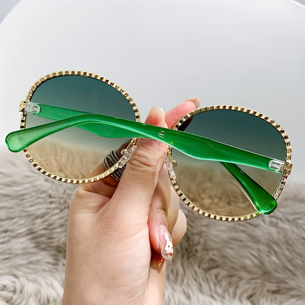 Oversized Oval Sunglasses Y2K Metal Frame Gradient Glasses UV400
