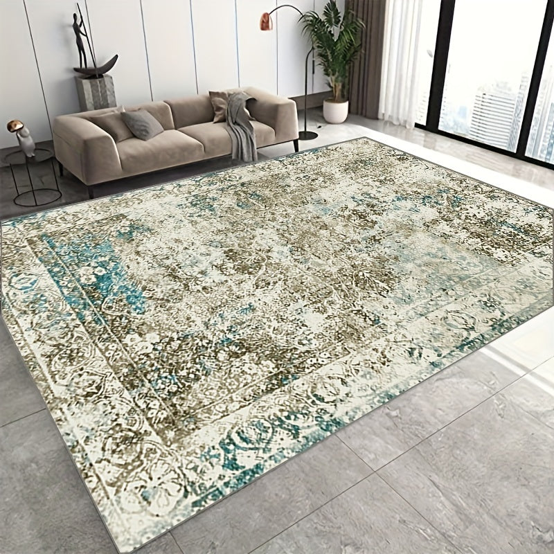 Large Vintage Green Washable Carpet Indoor Flower Printing Carpet