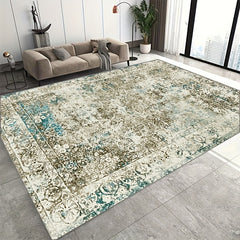 Large Vintage Green Washable Carpet Indoor Flower Printing Carpet