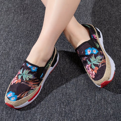 Women's Chinese Style Floral Print Loafers Slip On Espadrilles