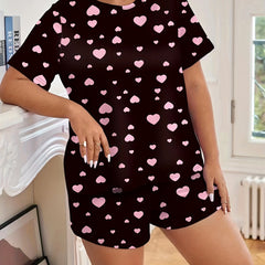 Heart Print Tee & Shorts Set