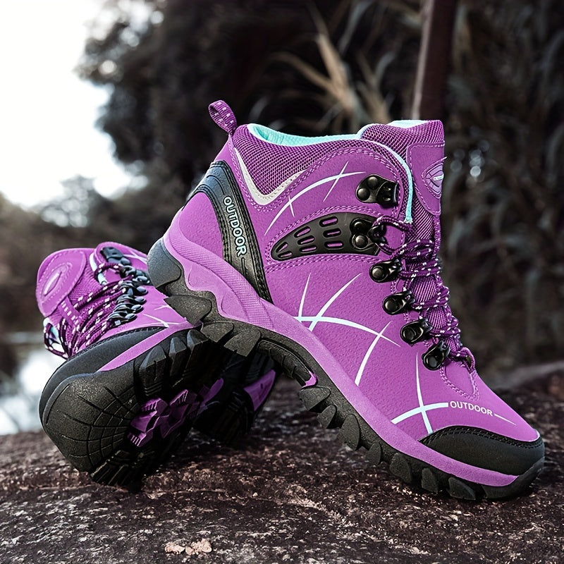 Women's Outdoor Hiking Boots Round Toe Lace Up Platform Shoes
