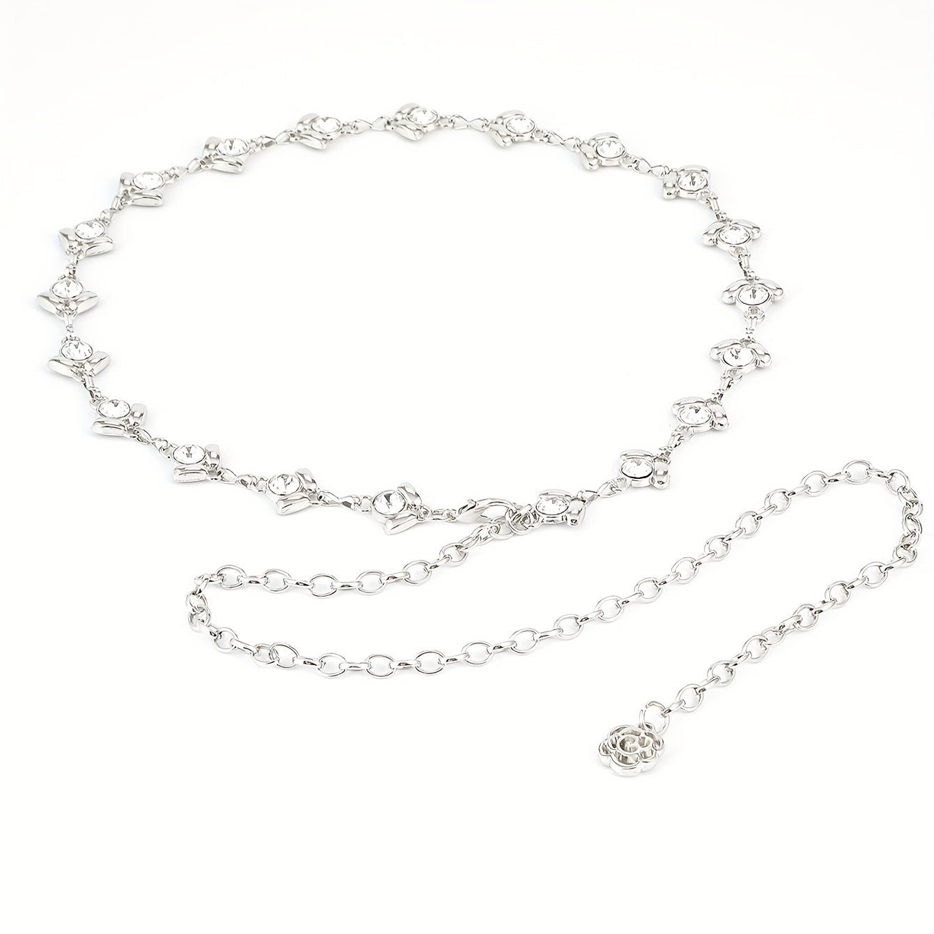 Rhinestone Waist Chain Flower Pendant Decorative Girdle Jewelry