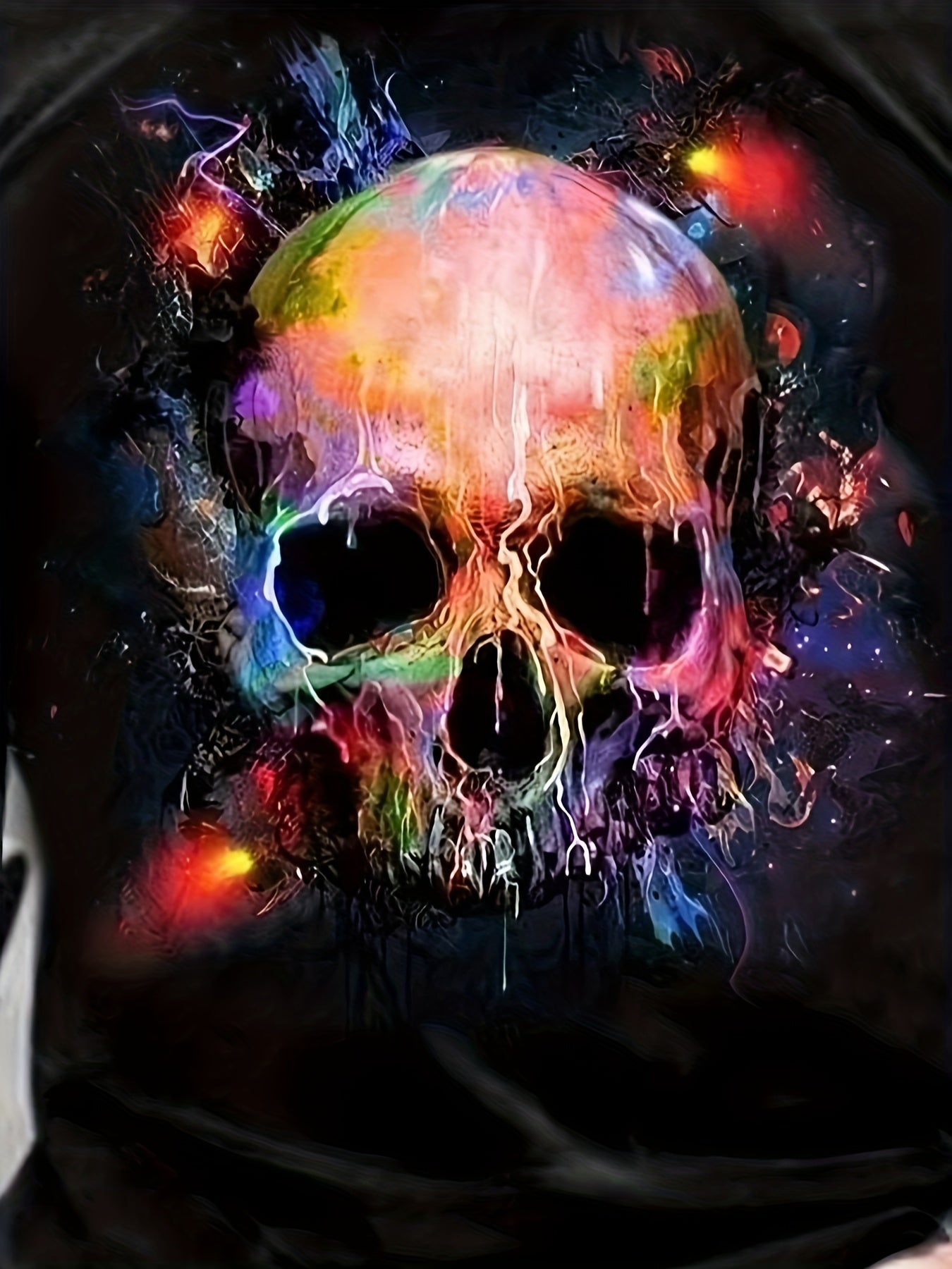 Colorful Skull 3D Print Men's Graphic Round Neck T-shirt Loose Pullover