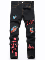 Boys Graffiti Ripped Jeans Slim Fit Denim Pants