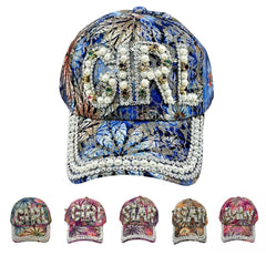 GIRL STAR Baseball Cap Faux Pearl Rhinestone Decor Sun Hat