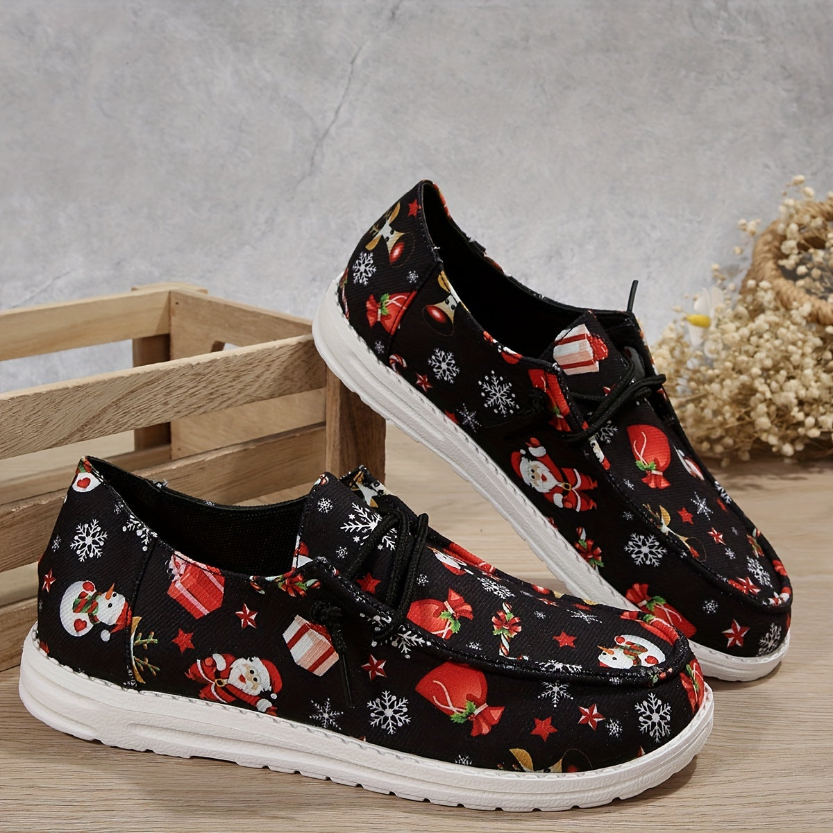 Christmas Pattern Casual Walking Shoes Lightweight Low Top Sport Flat Shoes