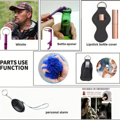 9Pcs Safety Keychain Set Women Alarm Silicone Bracelet Tassel Pompom