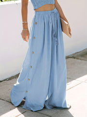 Minimalist Button Side Wide Leg Pants for Women