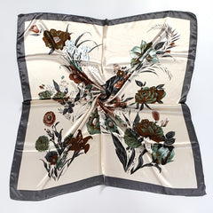 Vintage Flower Print Square Scarf Satin Shawl Windproof Head Wrap