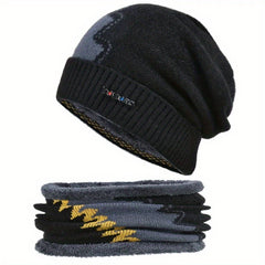 Men's Fleece Warm Woolen Hat and Neckerchief Set for Autumn and Winter