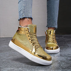Reflective High Top Skate Shoes Glitter Sequin Decor