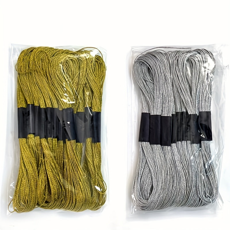12 Skeins Metallic Embroidery Thread Cross Stitch Threads Golden Silvery