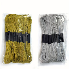 12 Skeins Metallic Embroidery Thread Cross Stitch Threads Golden Silvery