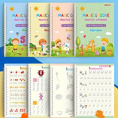 Magic Copybook Set with 4 Books, 1 Pen, 10 Refills, 1 Grip, Practice Book