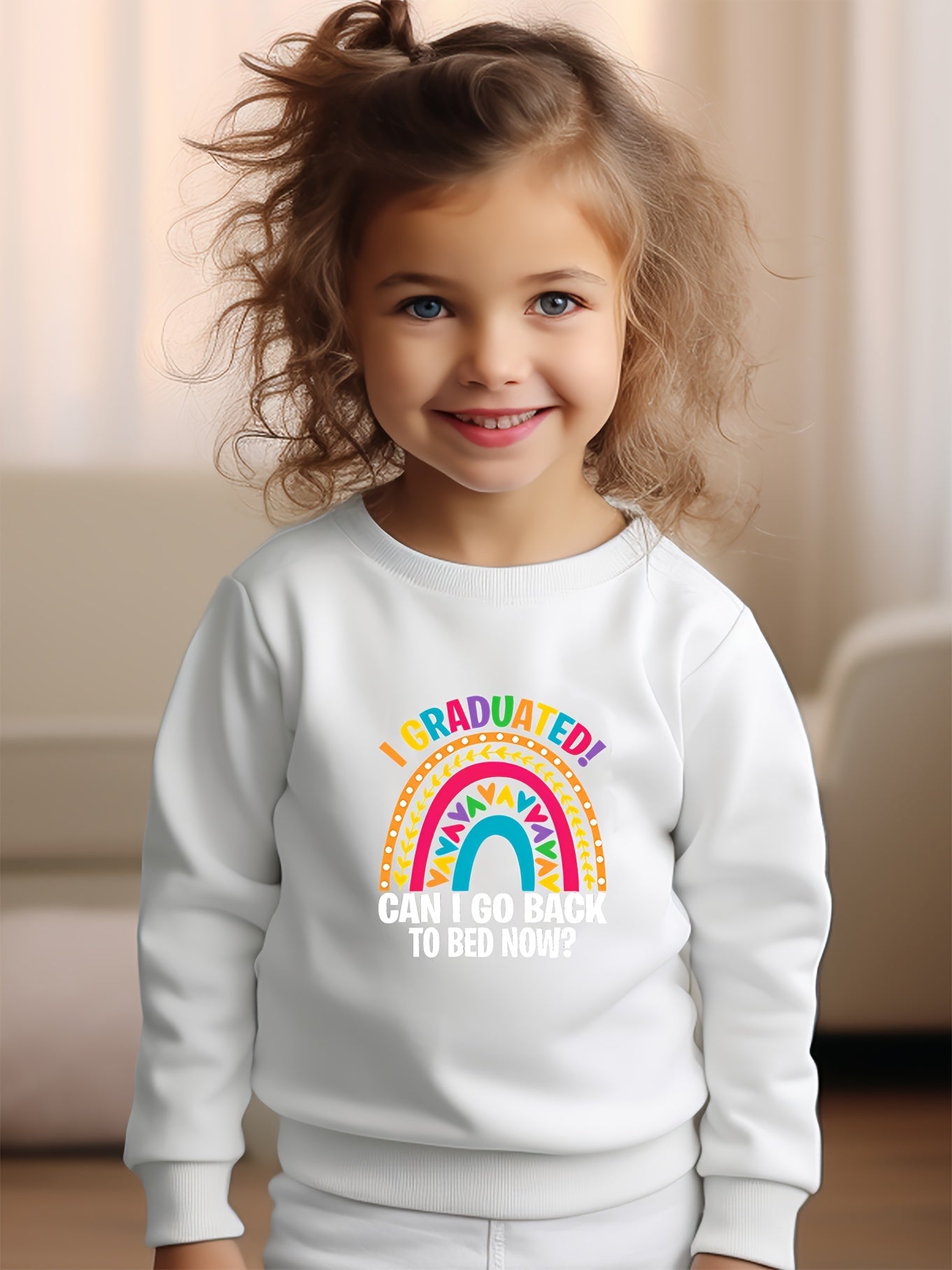 Girls Rainbow Pattern Crew Neck Long Sleeve Sweatshirt