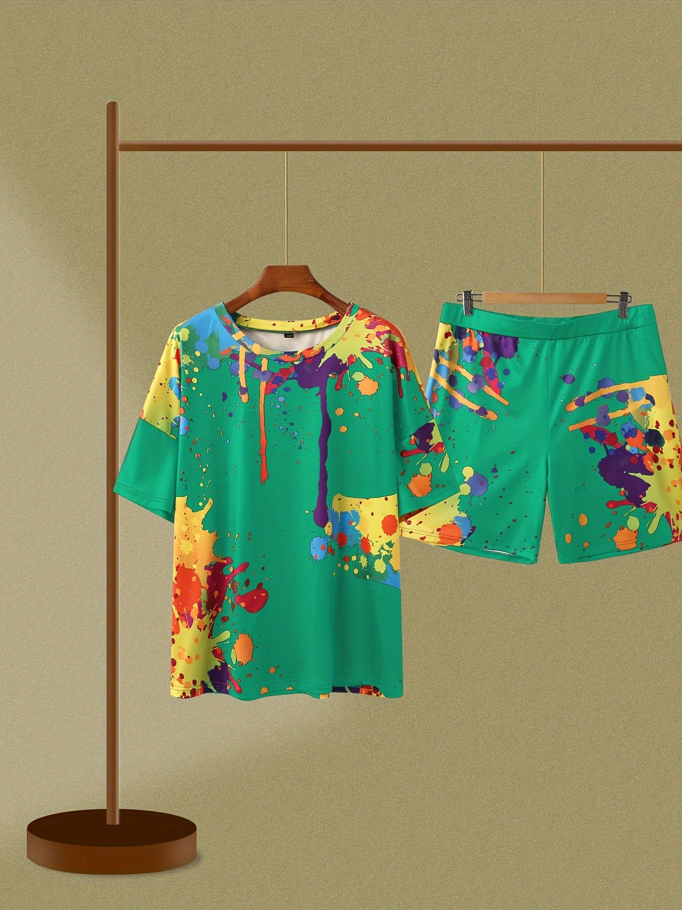 Casual Outfits 2 Piece Set Women's Plus Splash Print Top & Shorts