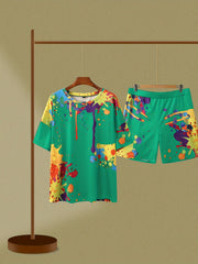 Casual Outfits 2 Piece Set Women's Plus Splash Print Top & Shorts