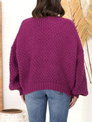Solid Lantern Sleeve Open Front Chunky Cardigan