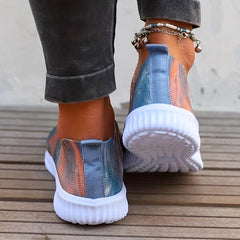 Women's Colorblock Flat Sneakers Low Top Walking Shoes