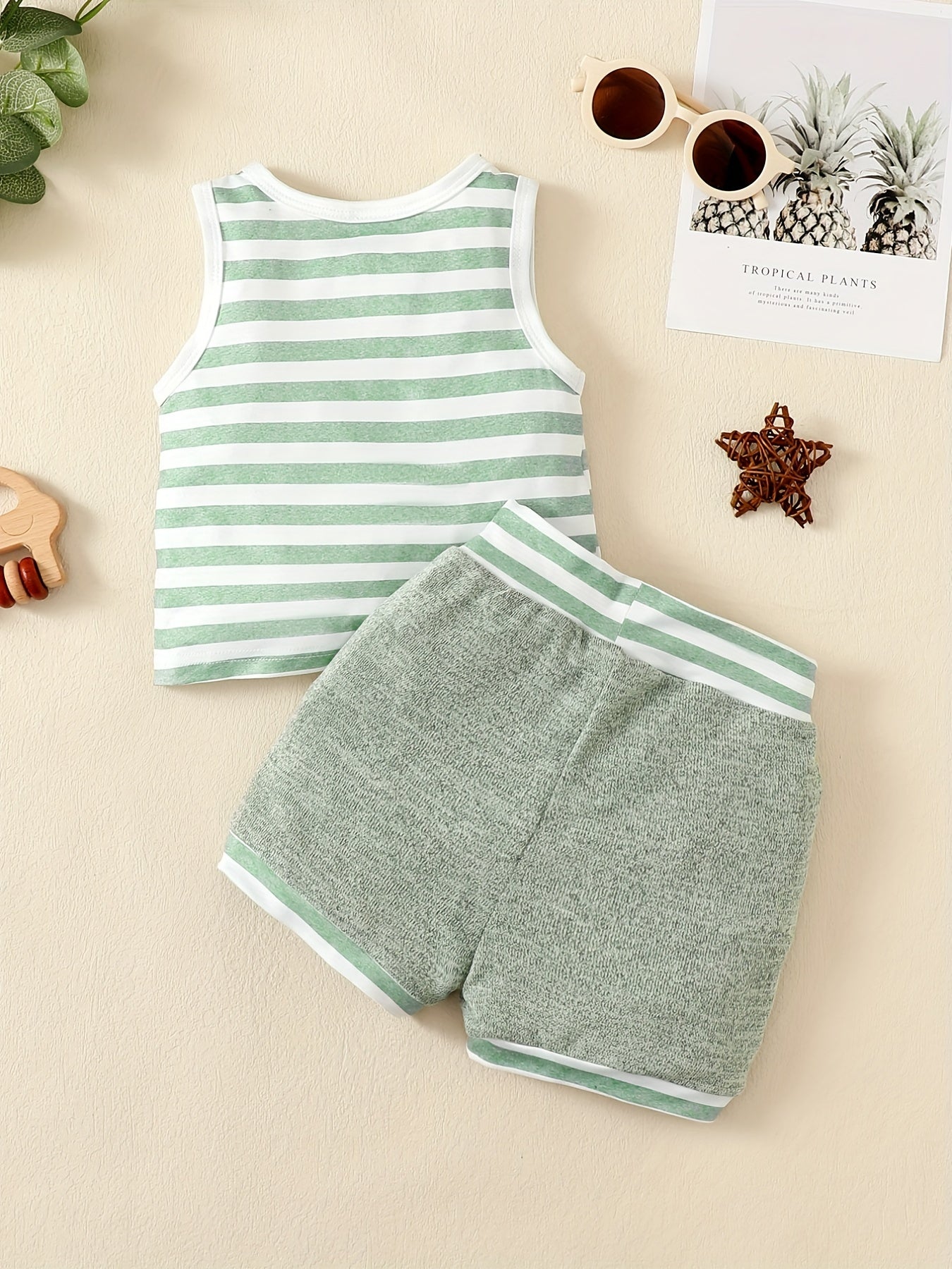2pcs Baby Boys Striped Tank Top & Shorts Set for Summer