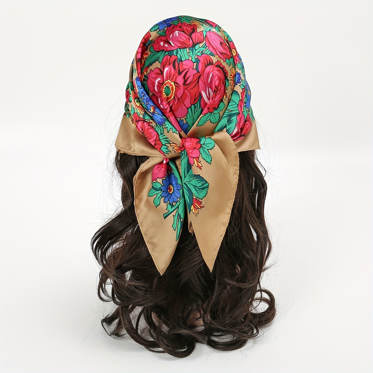 Boho Flower Print Brown Bandana Square Scarf Neckerchief Head Wrap