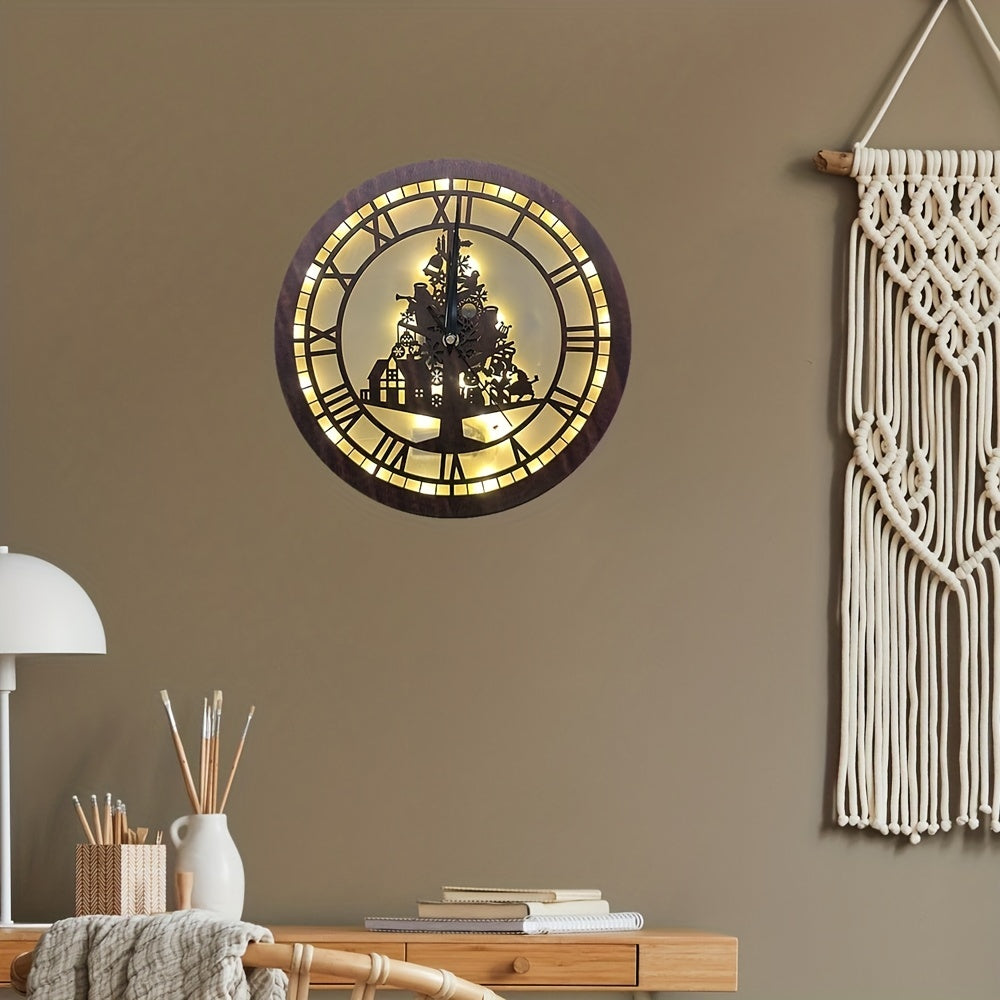 Children's Room Decoration Wall Clock LED Retro Wooden Sign Hanging Lamp