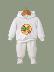 Girls Christmas Elements Print Hooded Sweatshirt Top Sweatpants Set
