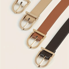 4pcs Girls Classic PU Leather Belt With Golden Buckle