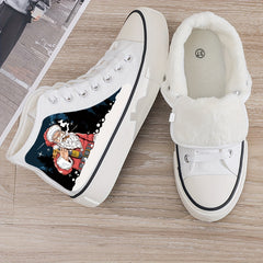Christmas Santa Print Plush Lined Thermal Chunky Canvas Sneakers