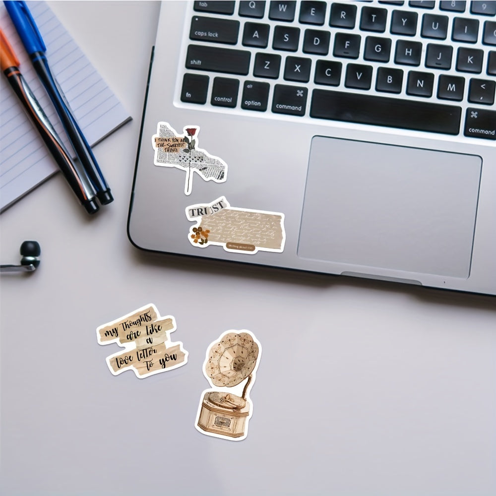 112pcs Retro Brown Art Literary Doodle Stickers Waterproof Decorative