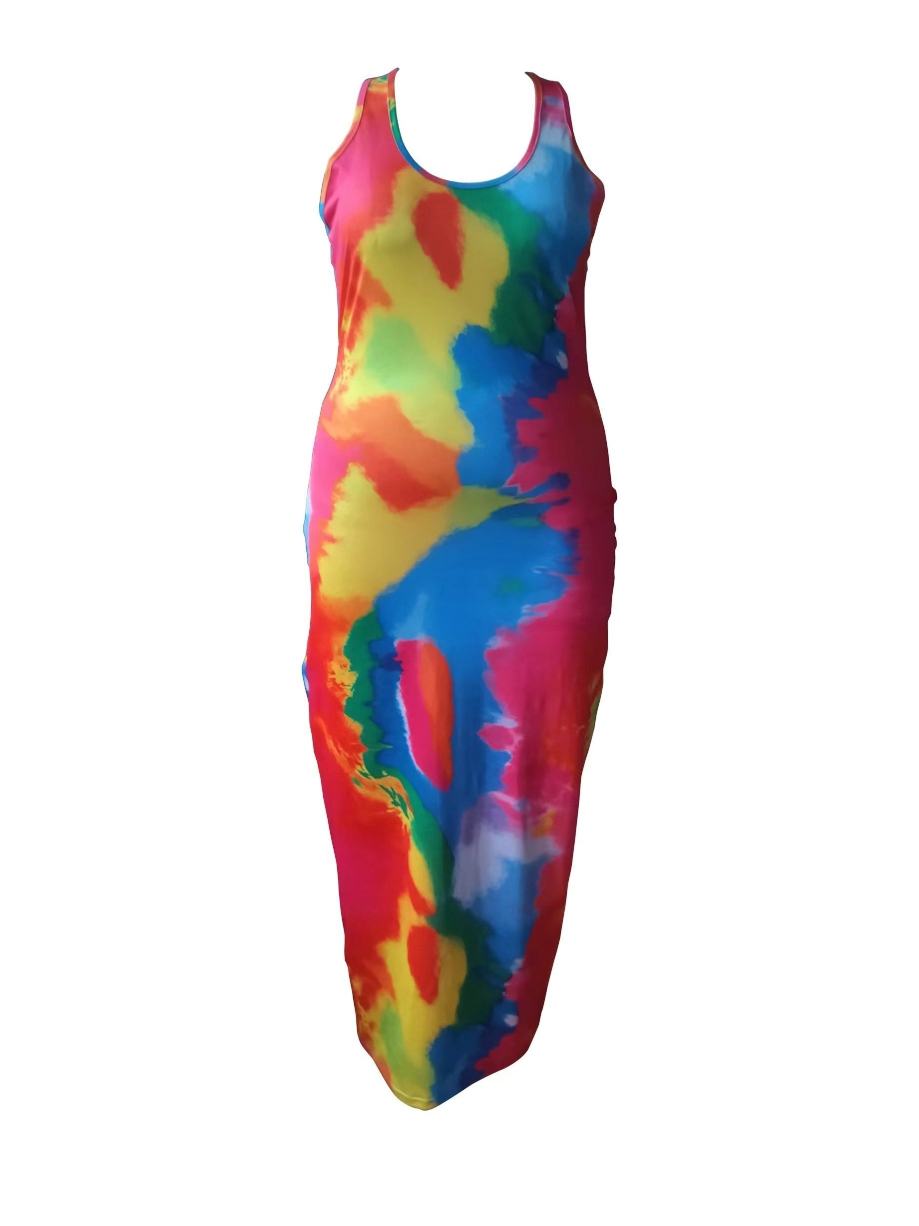 Plus Size Tie Dye Tank Maxi Bodycon Dress