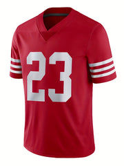 Men's #13 Red Rugby Jersey V Neck Shirt