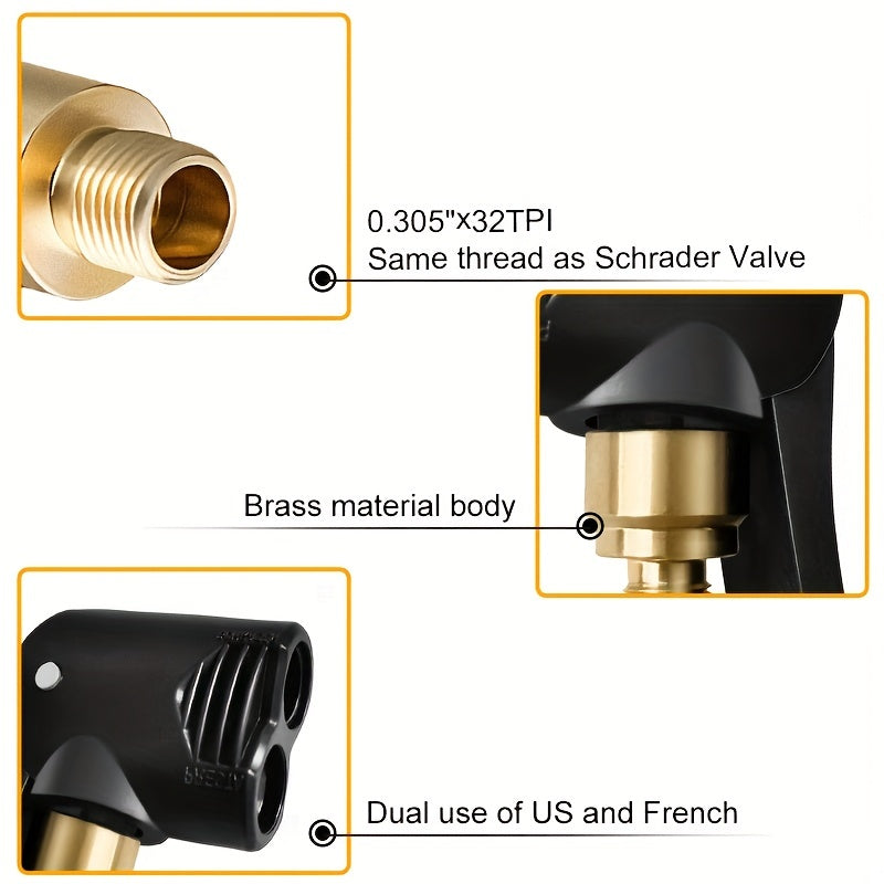 2 in 1 Tire Inflatable Chuck American French Nozzle Conversion Pump