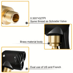 2 in 1 Tire Inflatable Chuck American French Nozzle Conversion Pump
