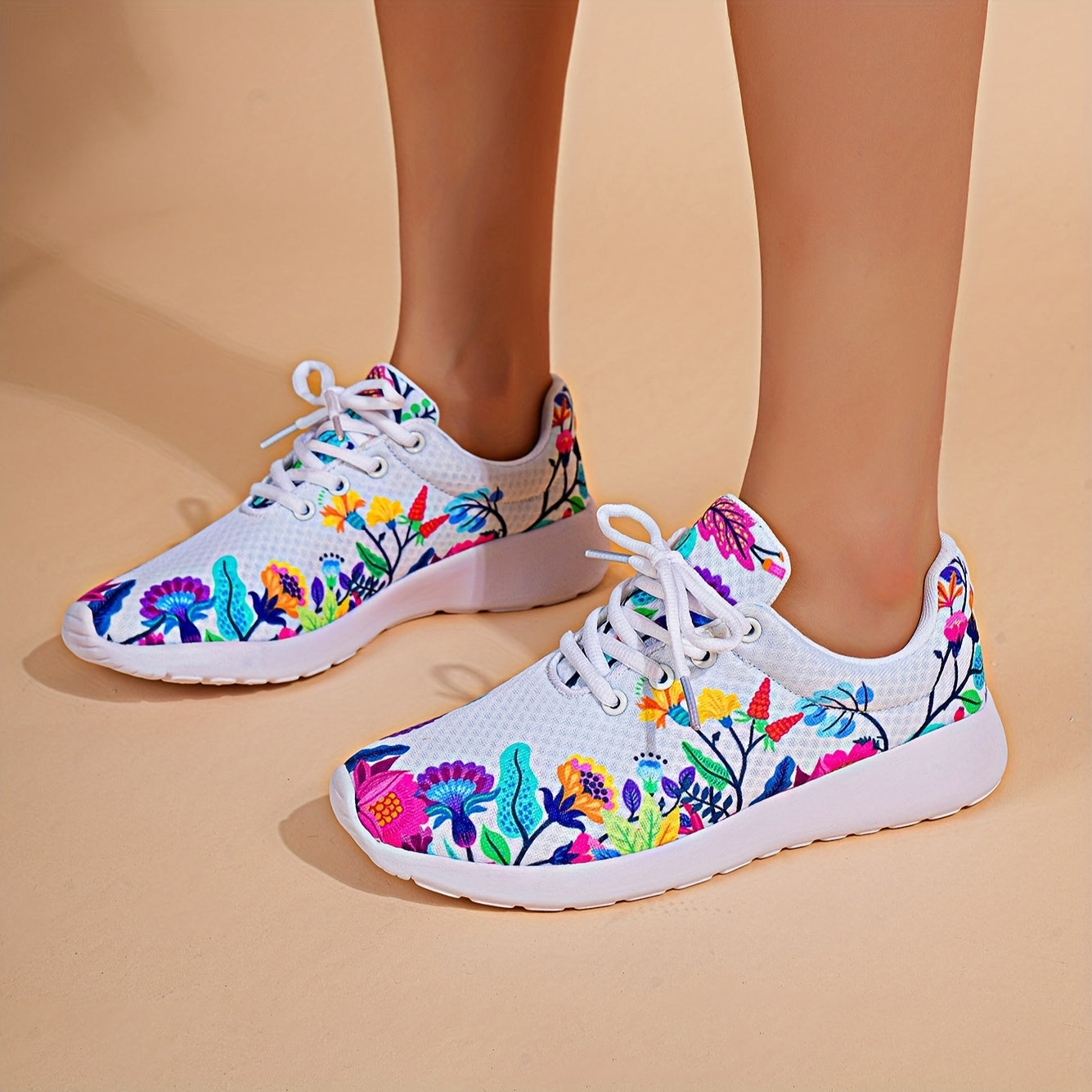 Floral Mesh Sneakers Soft Sole Shock Absorption Non Slip Shoes