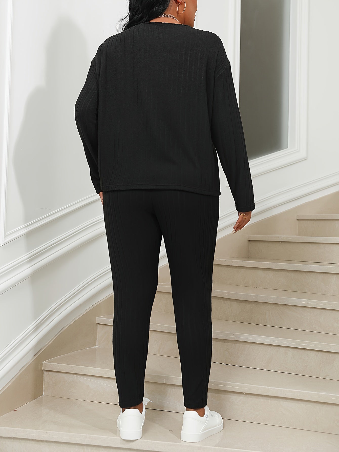 Ribbed Knit Long Sleeve T shirt & Leggings Set