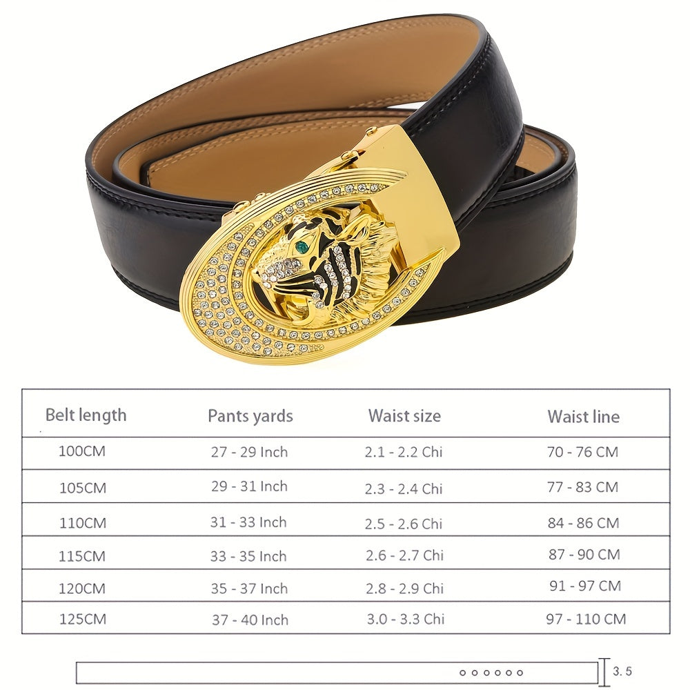 Men's Tiger Head Pattern Metal Buckle Leather Belt Gift