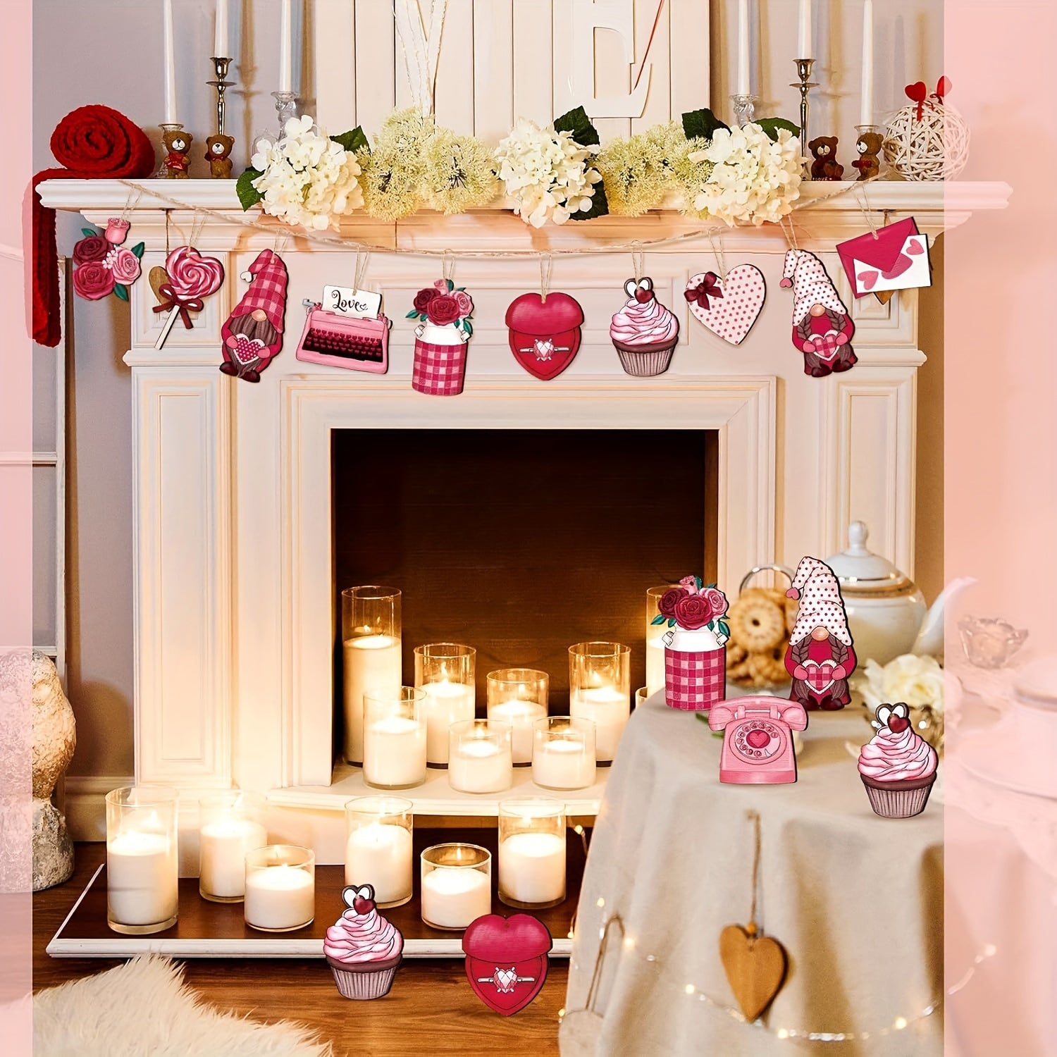 12pcs Heart Gnome Hanging Ornaments Romantic Decoration DIY Garland For Party